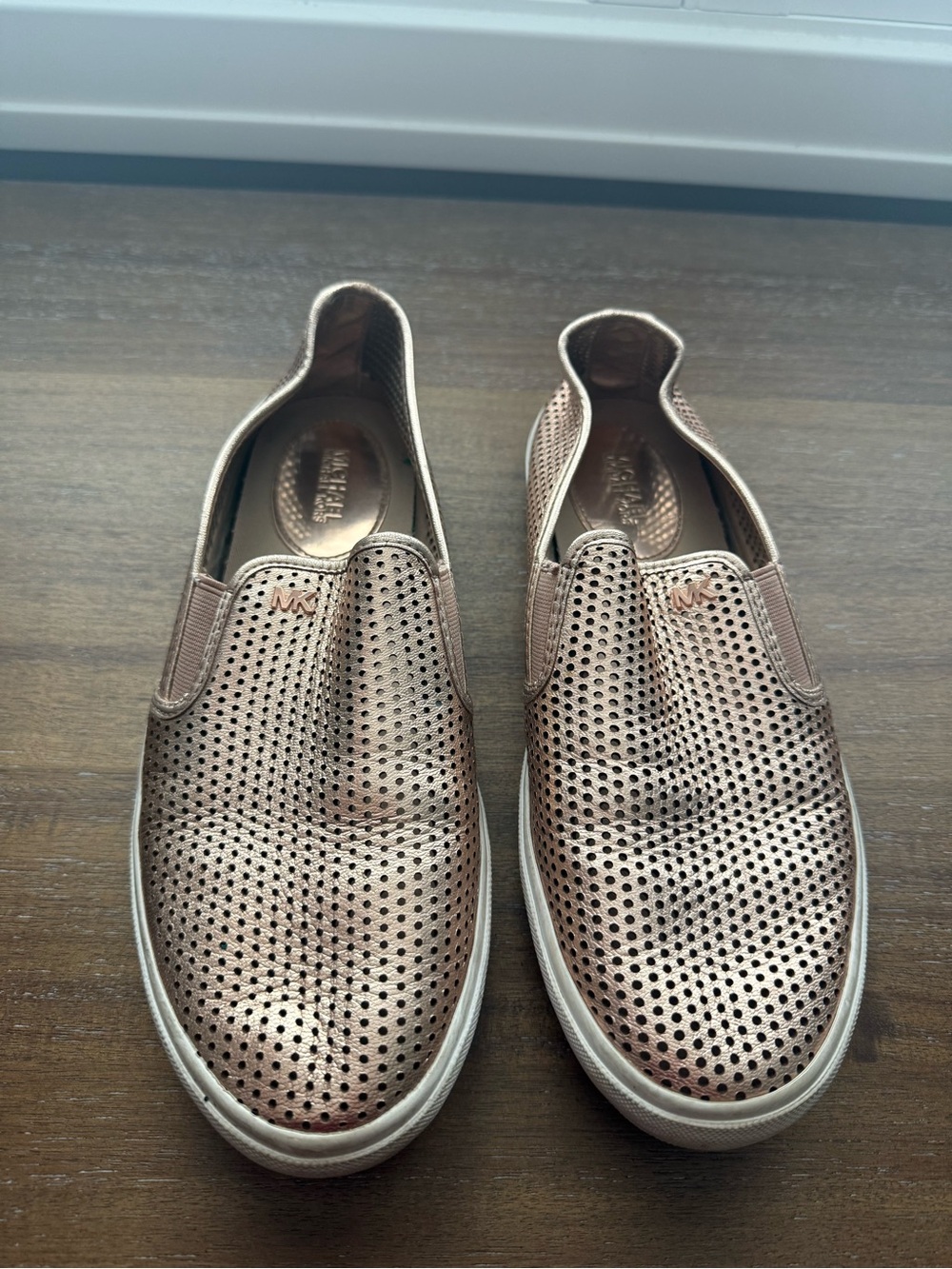 Michael Kors Metallic Rose Gold Perforated Slip-On Sneakers